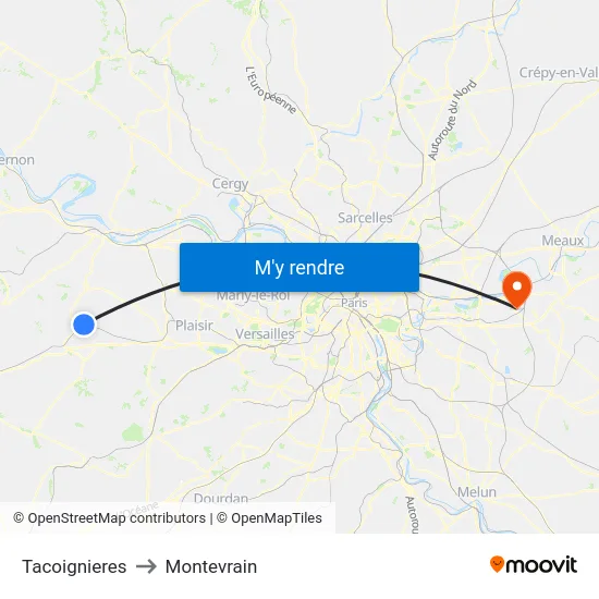 Tacoignieres to Montevrain map