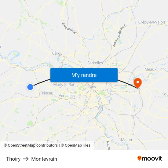 Thoiry to Montevrain map