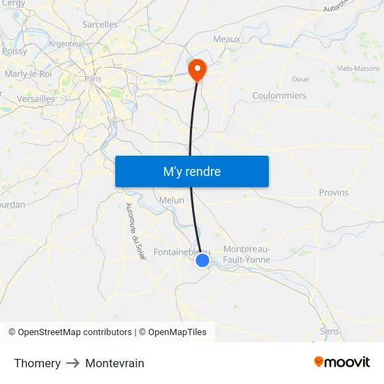 Thomery to Montevrain map