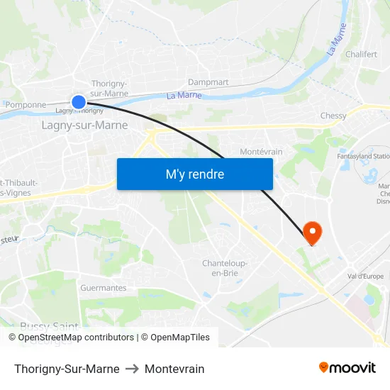 Thorigny-Sur-Marne to Montevrain map
