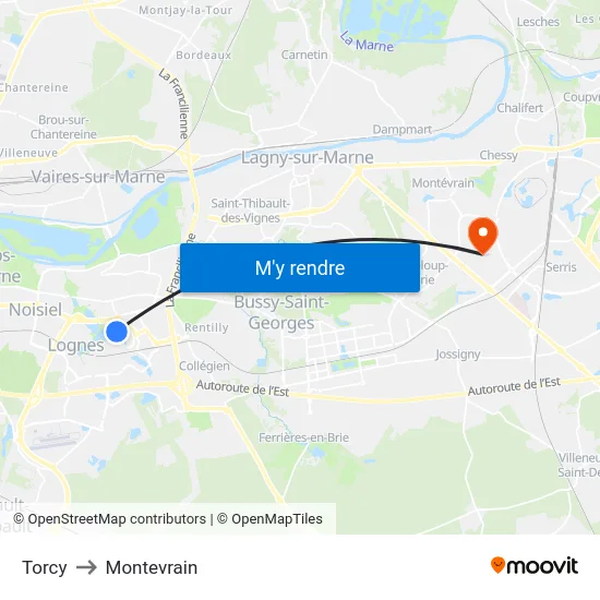 Torcy to Montevrain map