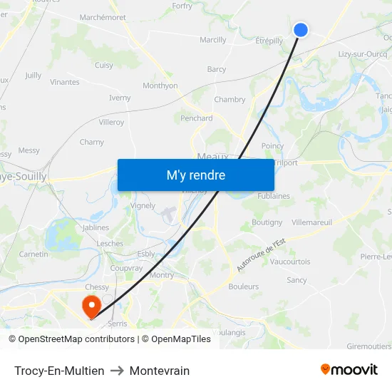Trocy-En-Multien to Montevrain map
