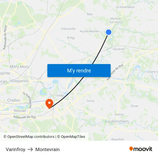 Varinfroy to Montevrain map