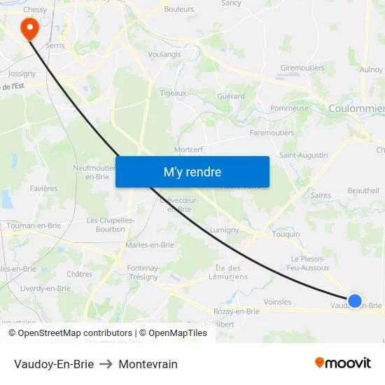 Vaudoy-En-Brie to Montevrain map