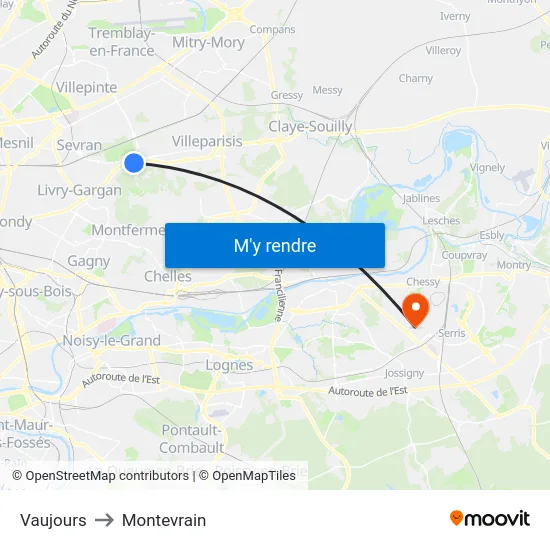 Vaujours to Montevrain map