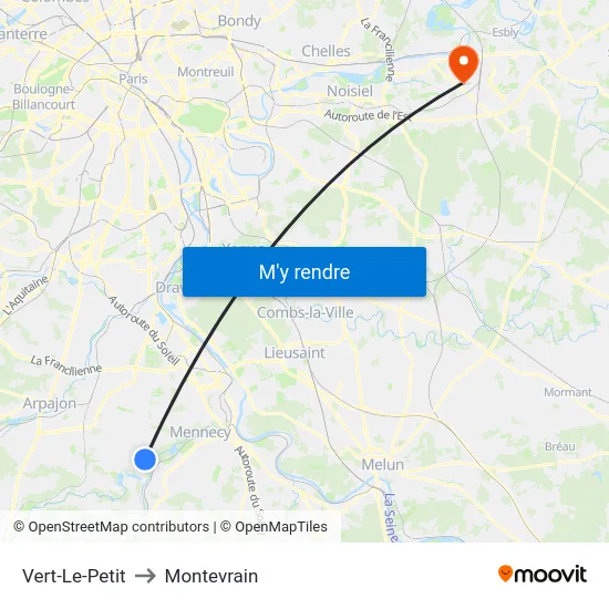 Vert-Le-Petit to Montevrain map
