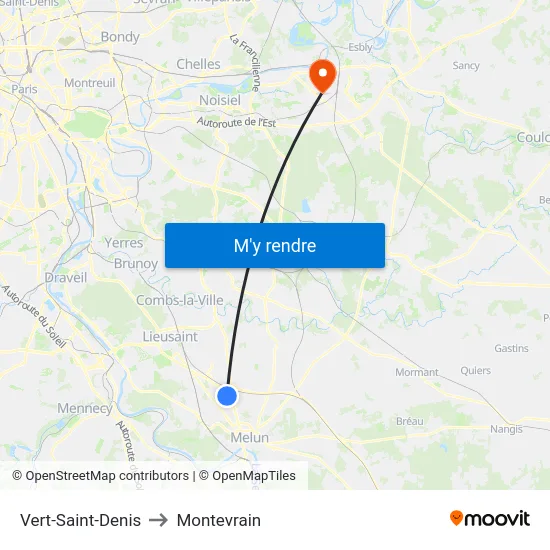 Vert-Saint-Denis to Montevrain map