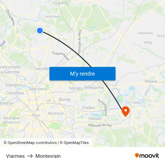 Viarmes to Montevrain map
