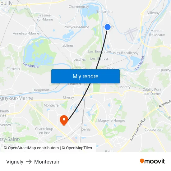 Vignely to Montevrain map