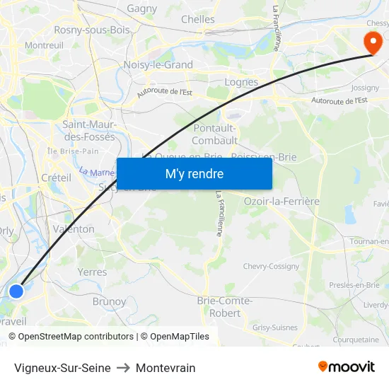 Vigneux-Sur-Seine to Montevrain map