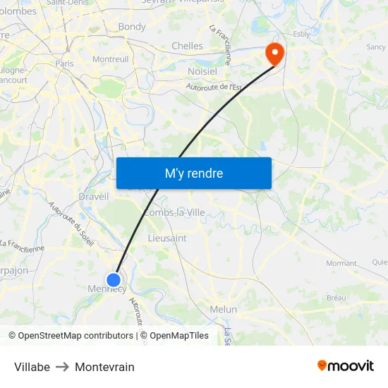 Villabe to Montevrain map