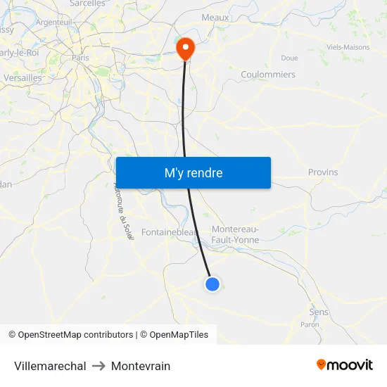 Villemarechal to Montevrain map