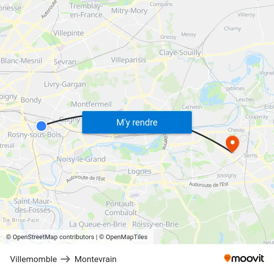 Villemomble to Montevrain map