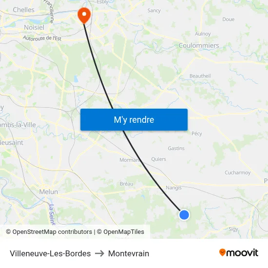 Villeneuve-Les-Bordes to Montevrain map