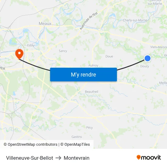 Villeneuve-Sur-Bellot to Montevrain map