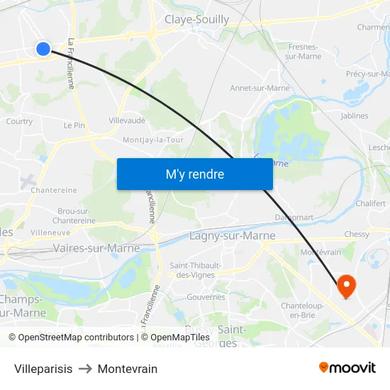 Villeparisis to Montevrain map