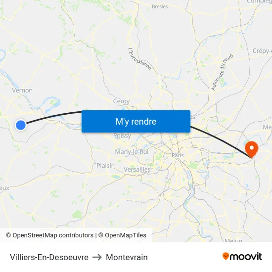 Villiers-En-Desoeuvre to Montevrain map