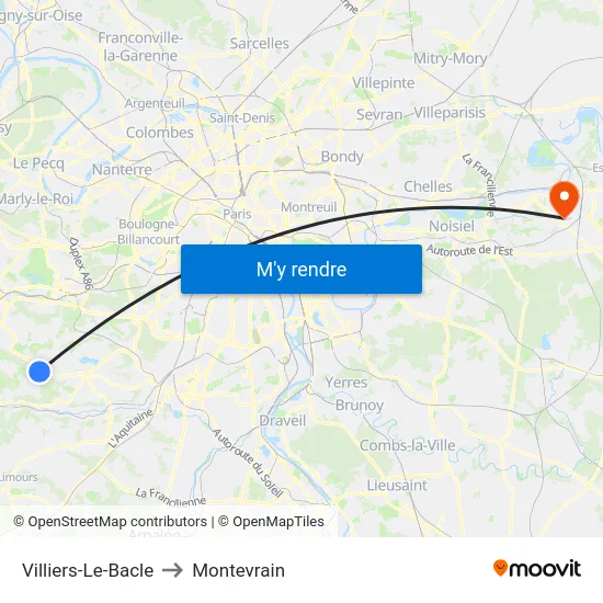 Villiers-Le-Bacle to Montevrain map