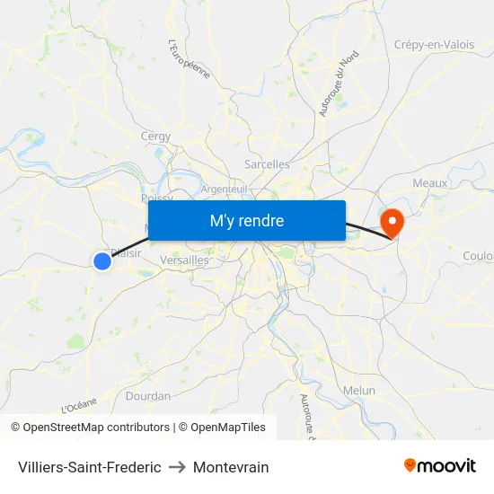 Villiers-Saint-Frederic to Montevrain map