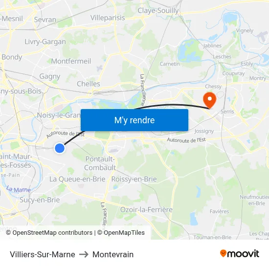 Villiers-Sur-Marne to Montevrain map
