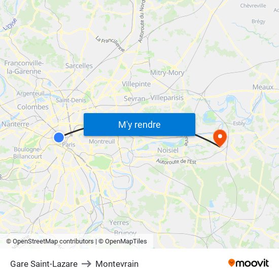 Gare Saint-Lazare to Montevrain map