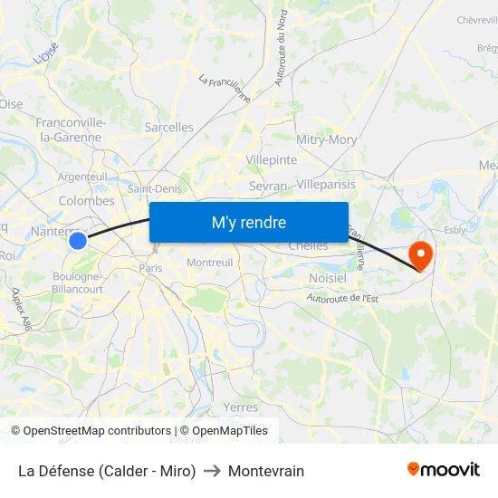 La Défense (Calder - Miro) to Montevrain map