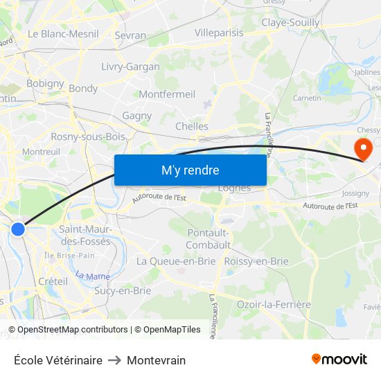 École Vétérinaire to Montevrain map