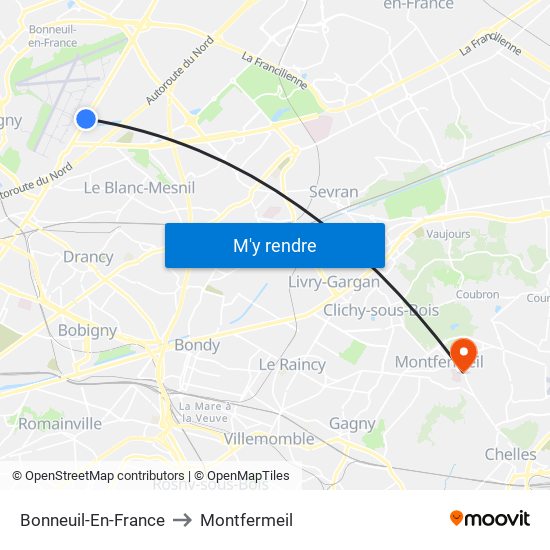 Bonneuil-En-France to Montfermeil map