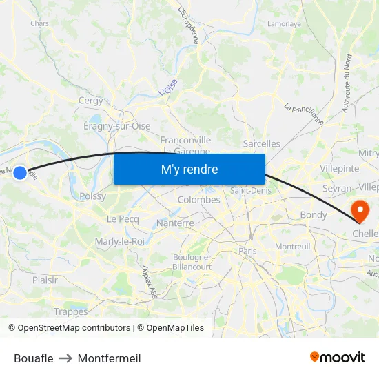 Bouafle to Montfermeil map