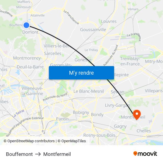 Bouffemont to Montfermeil map