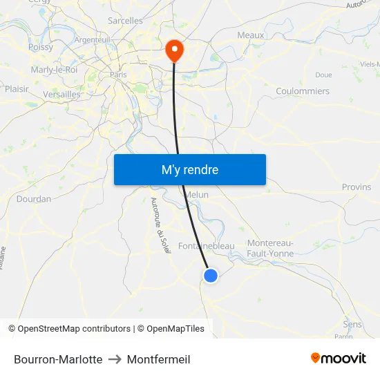 Bourron-Marlotte to Montfermeil map