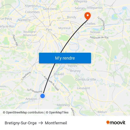 Bretigny-Sur-Orge to Montfermeil map