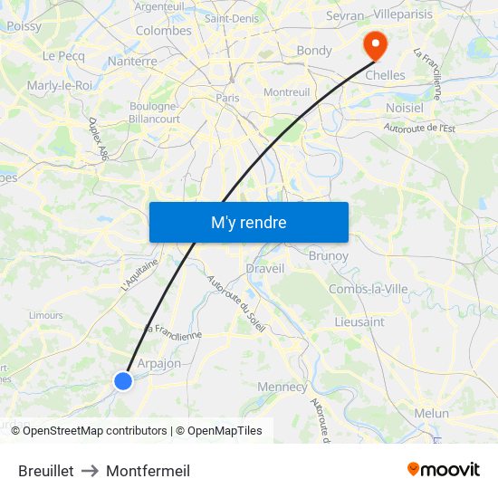 Breuillet to Montfermeil map