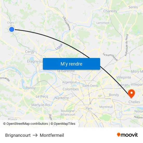 Brignancourt to Montfermeil map