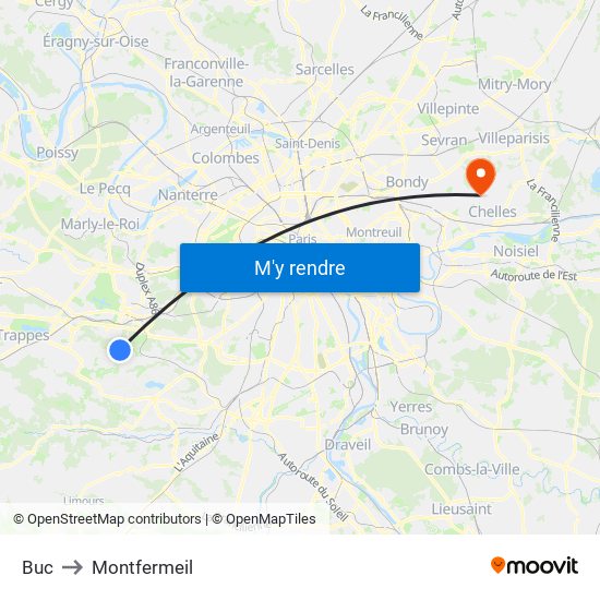 Buc to Montfermeil map