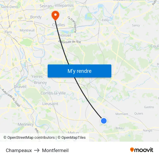 Champeaux to Montfermeil map