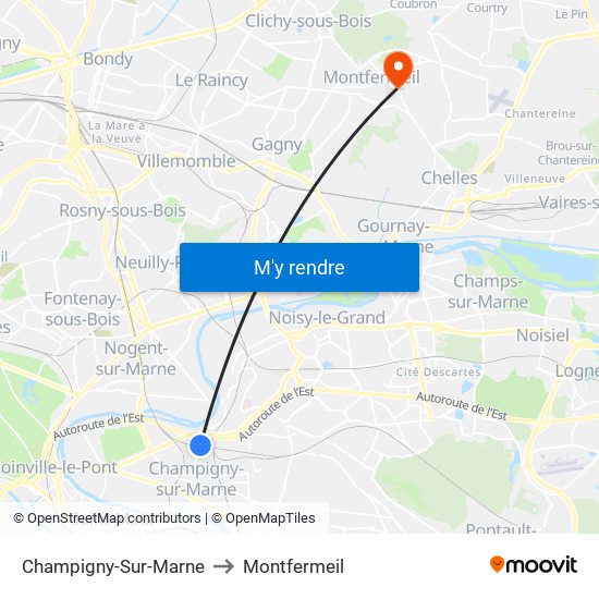 Champigny-Sur-Marne to Montfermeil map