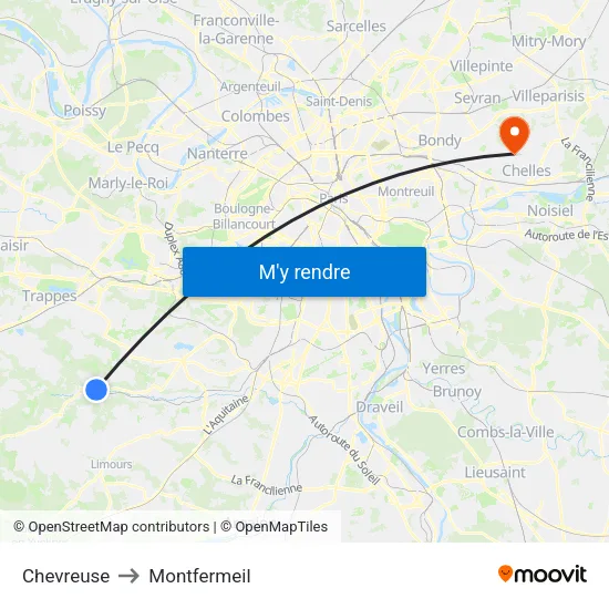 Chevreuse to Montfermeil map