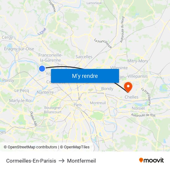 Cormeilles-En-Parisis to Montfermeil map