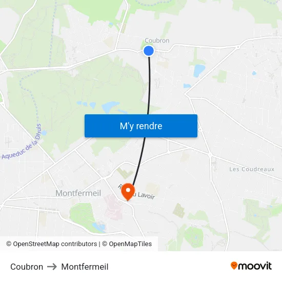 Coubron to Montfermeil map
