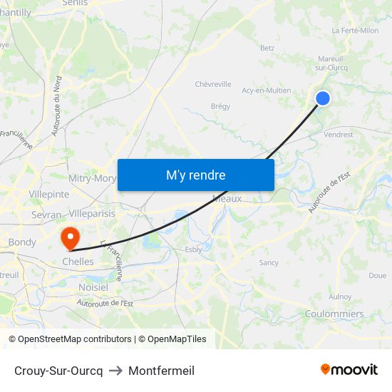 Crouy-Sur-Ourcq to Montfermeil map