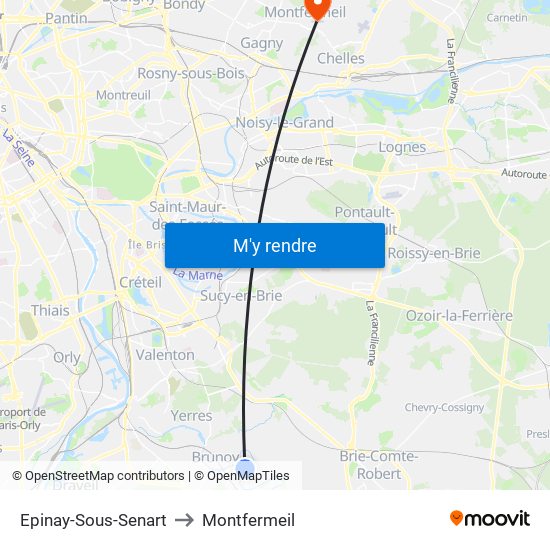 Epinay-Sous-Senart to Montfermeil map