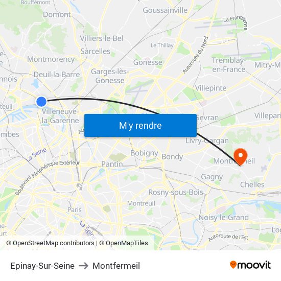 Epinay-Sur-Seine to Montfermeil map