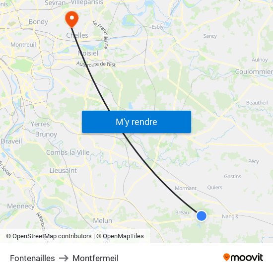 Fontenailles to Montfermeil map