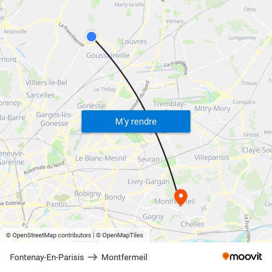 Fontenay-En-Parisis to Montfermeil map