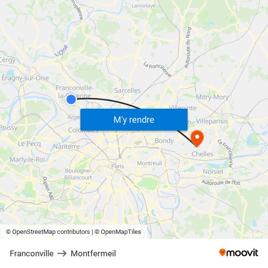 Franconville to Montfermeil map