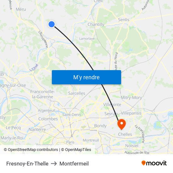 Fresnoy-En-Thelle to Montfermeil map