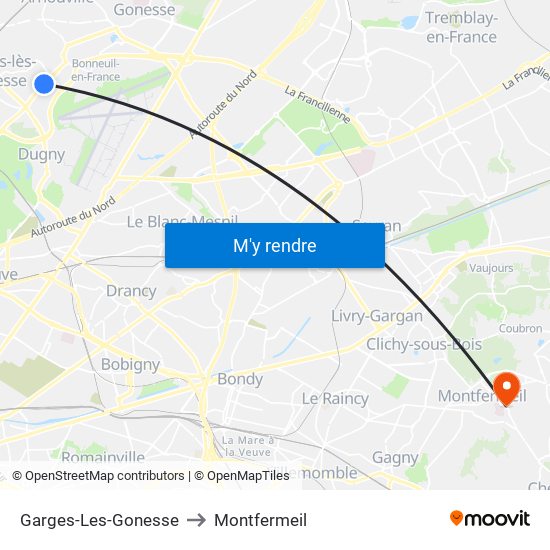 Garges-Les-Gonesse to Montfermeil map