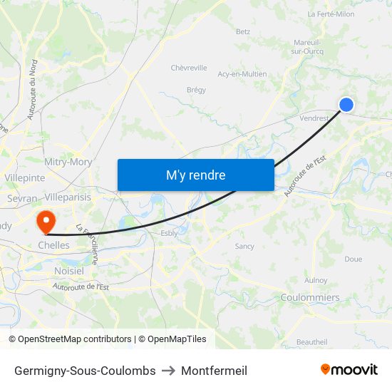 Germigny-Sous-Coulombs to Montfermeil map