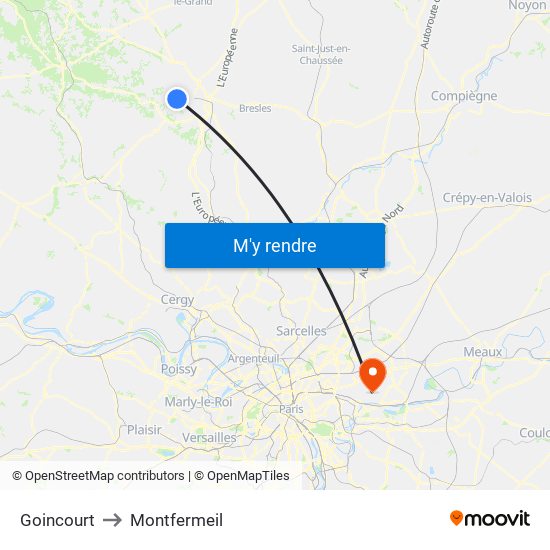 Goincourt to Montfermeil map